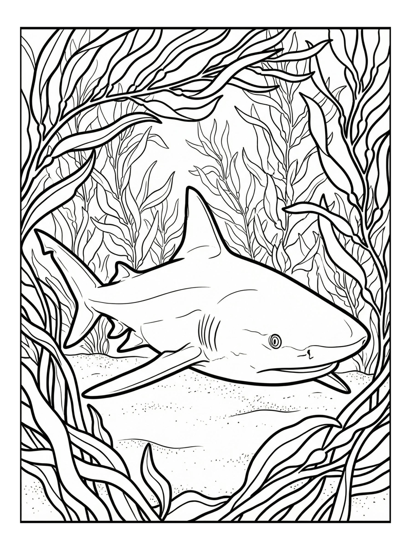 Bull Shark Resting In Kelp Forest