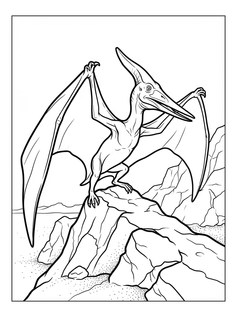 Crested Pterodactyl Sunning On Rocky Outcrop