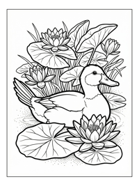 Ruddy Duck Floating Among Water Lilies