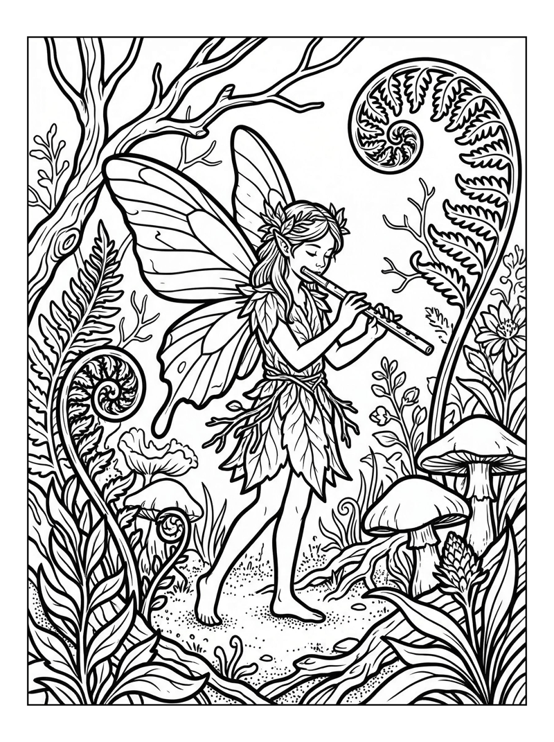 Garden Fairy Playing Flute Enchanted Forest