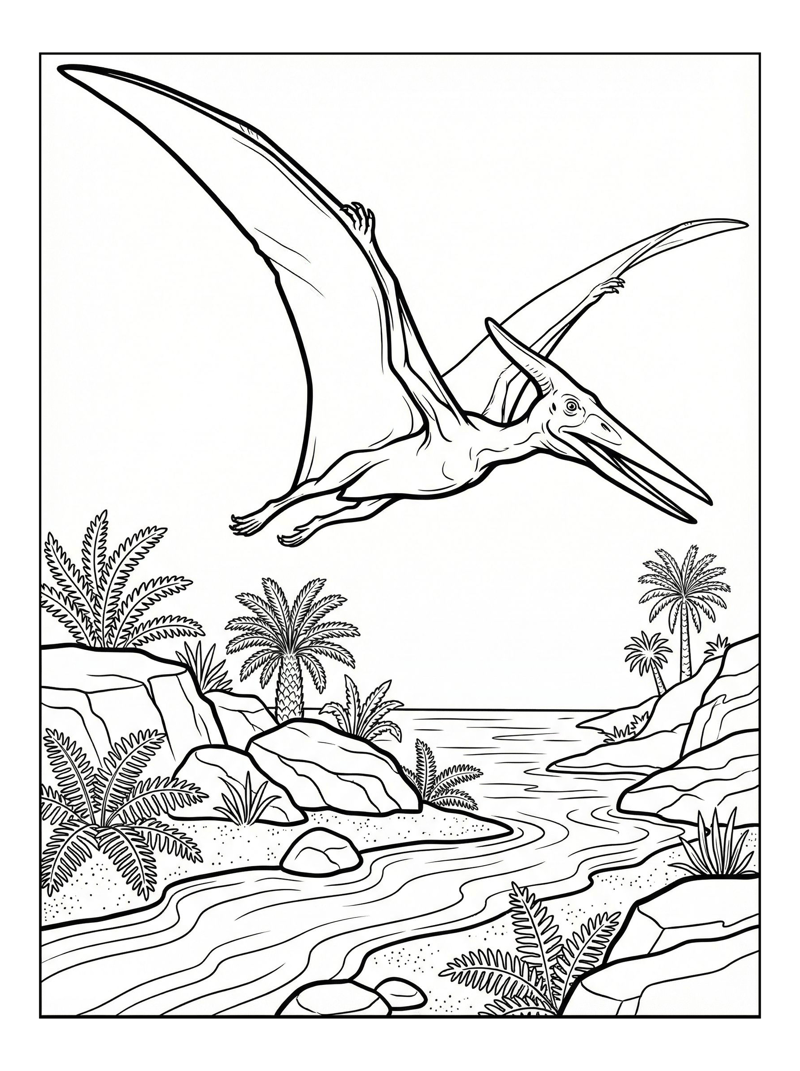 Long Beaked Pterodactyl Gliding River