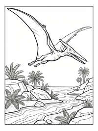 Long Beaked Pterodactyl Gliding River