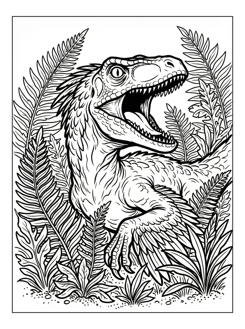 Velociraptor Roaring Jungle Fern Forest