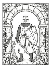 Templar Knight Stands In Stone Archway