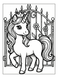 Unicorn With Crown At Garden Gate