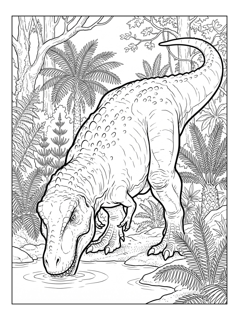 Tyrannosaurus Drinking In Prehistoric Jungle