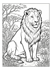 Lion Sitting In Savannah Landscape
