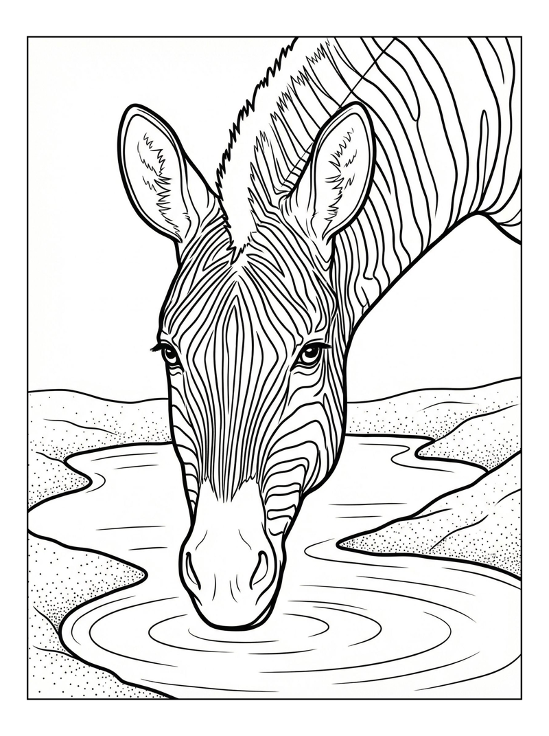 Zebra Drinking At Watering Hole