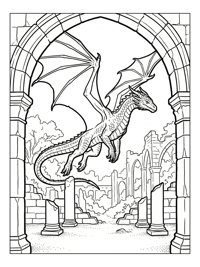 Storm Dragon Gliding Through Ancient Ruins