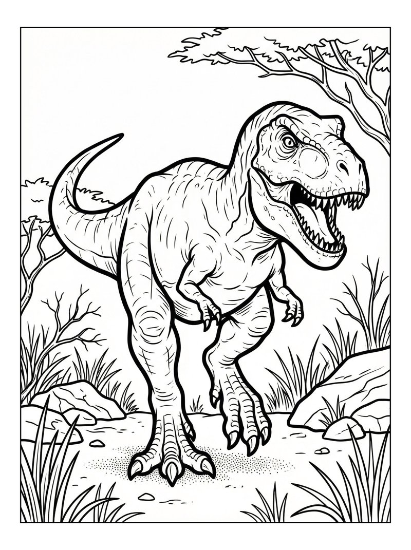 T-Rex Prowling Savannah Grass