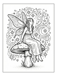 Forest Fairy Sitting On Mushroom Starry Sky