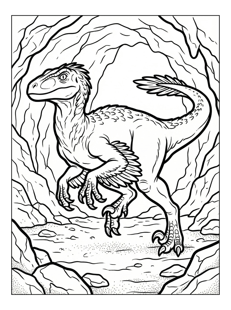 Velociraptor Prowling Ancient Cave