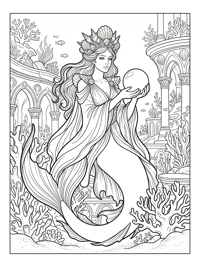 Mermaid Queen Holds Pearl Underwater Palace