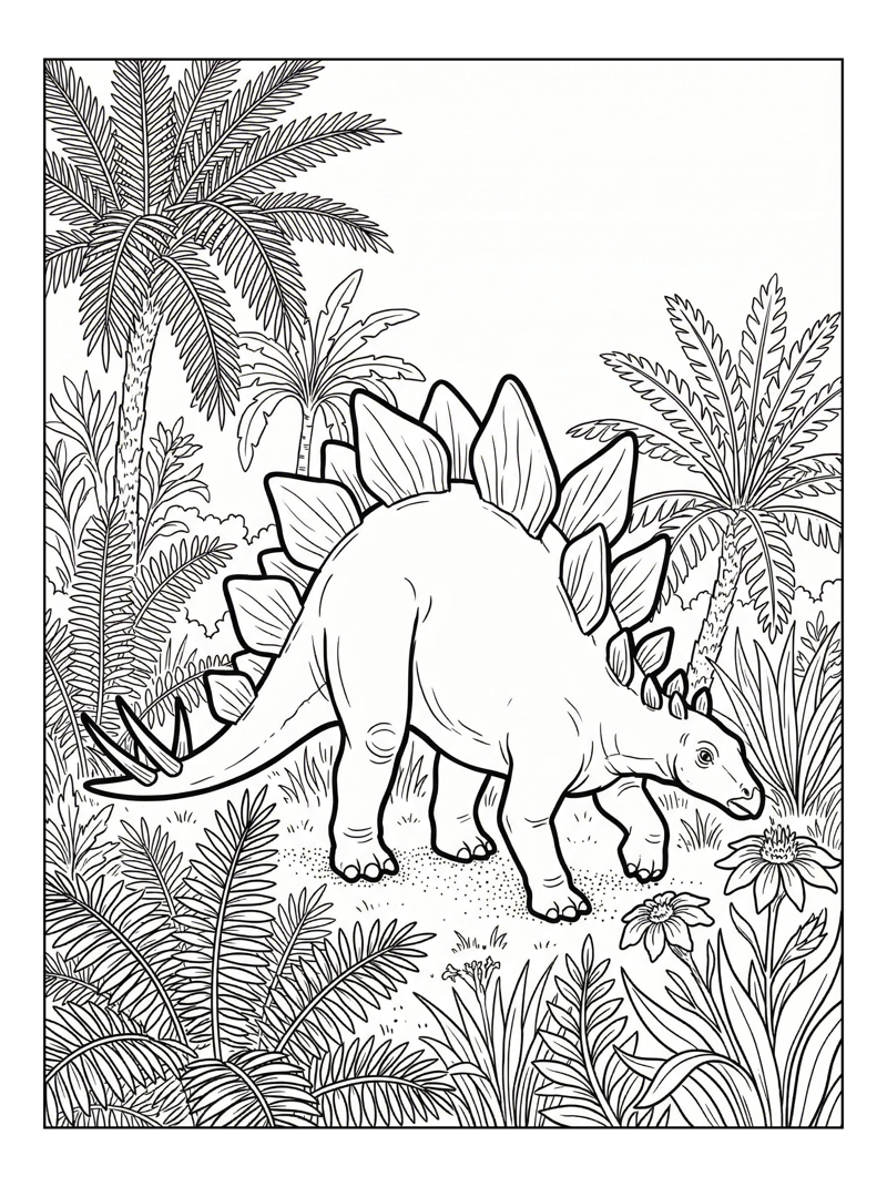 Juvenile Stegosaurus Grazing Lush Meadow