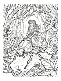 Flower Princess Riding Hercules Beetle Forest