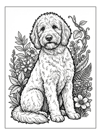 Golden Doodle Sitting In Garden