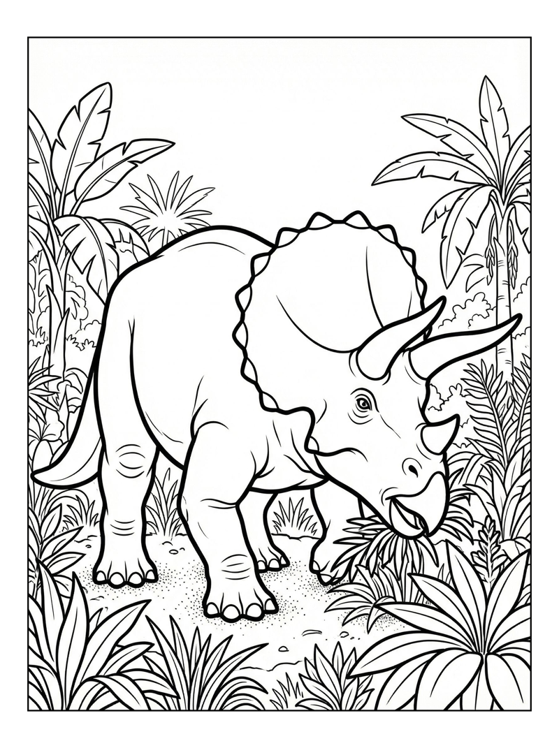 Triceratops Grazing In Prehistoric Jungle