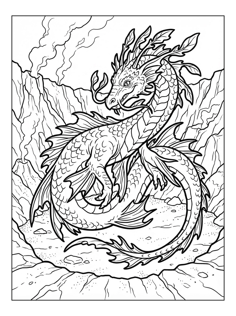Sea Dragon Resting In Volcanic Crater