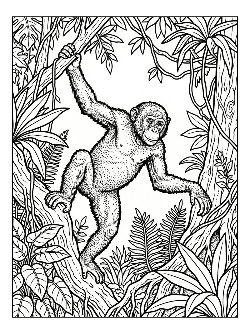 Bonobo Monkey Climbing Rainforest Tree