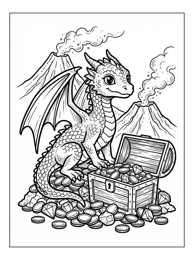 Fairy Dragon Guards Treasure Chest Volcanoes