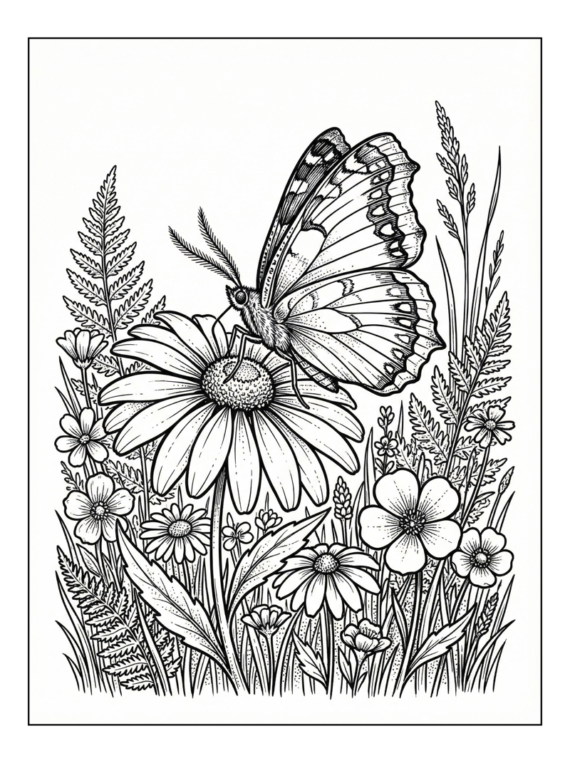 Mourning Cloak Butterfly Rests On Daisy