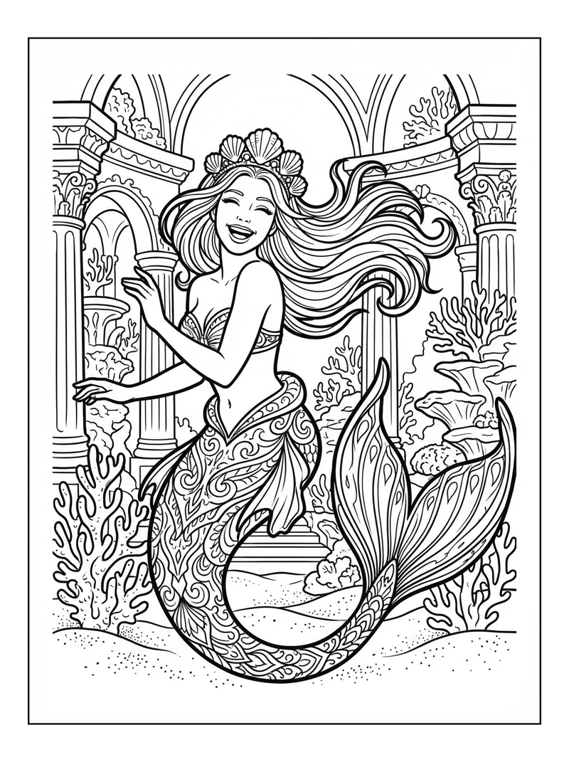 Mermaid Queen Laughing In Underwater Palace
