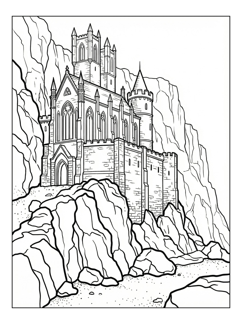 Ancient Gothic Castle On Rocky Cliff