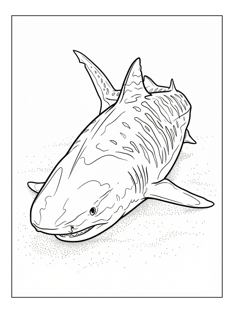 Calm Tiger Shark On Sandy Ocean Floor