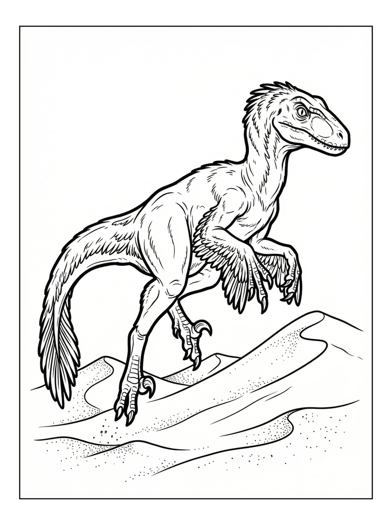 Velociraptor Jumping On Sandy Dunes