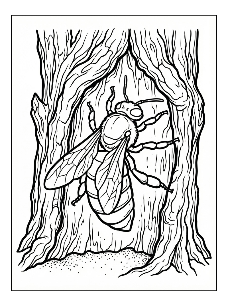 Queen Bee In Hollow Tree Trunk
