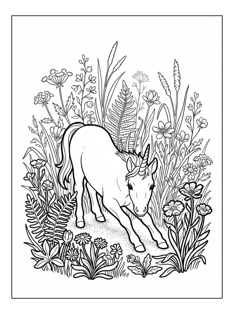 Unicorn Bowing In Rainbow Meadow