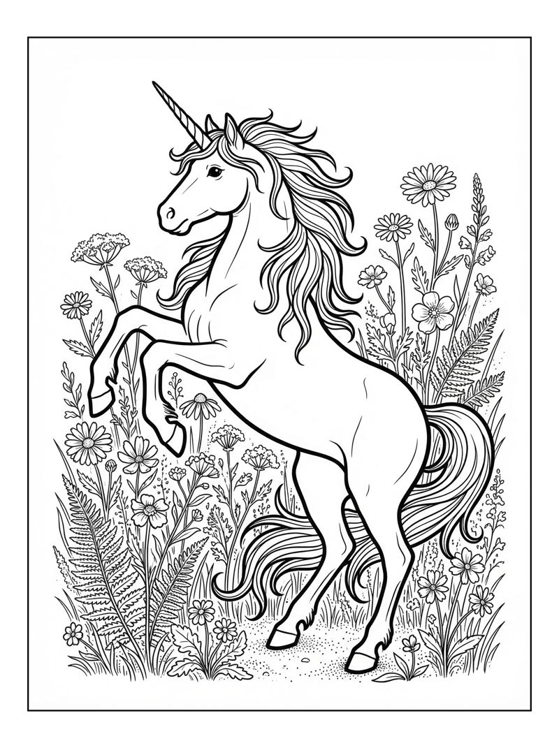 Unicorn Prancing In Rainbow Meadow