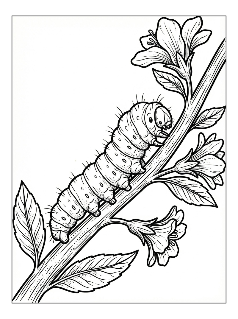 Cecropia Caterpillar Crawls Up Plant Stem