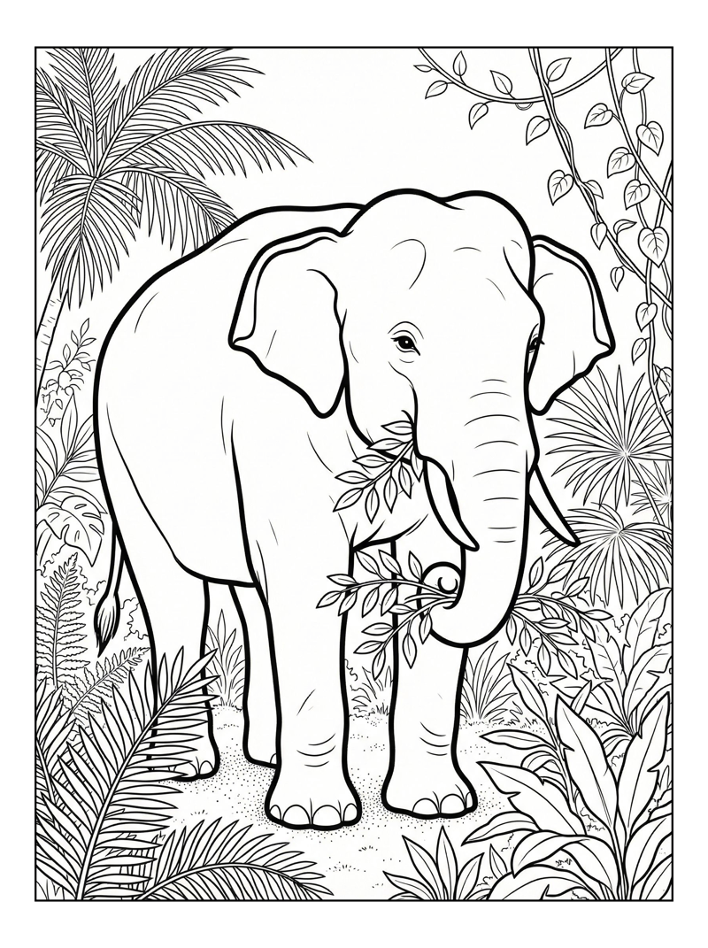 Sri Lankan Elephant Eating Leaves In Jungle