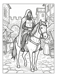 Knight Templar Riding Through Village Square