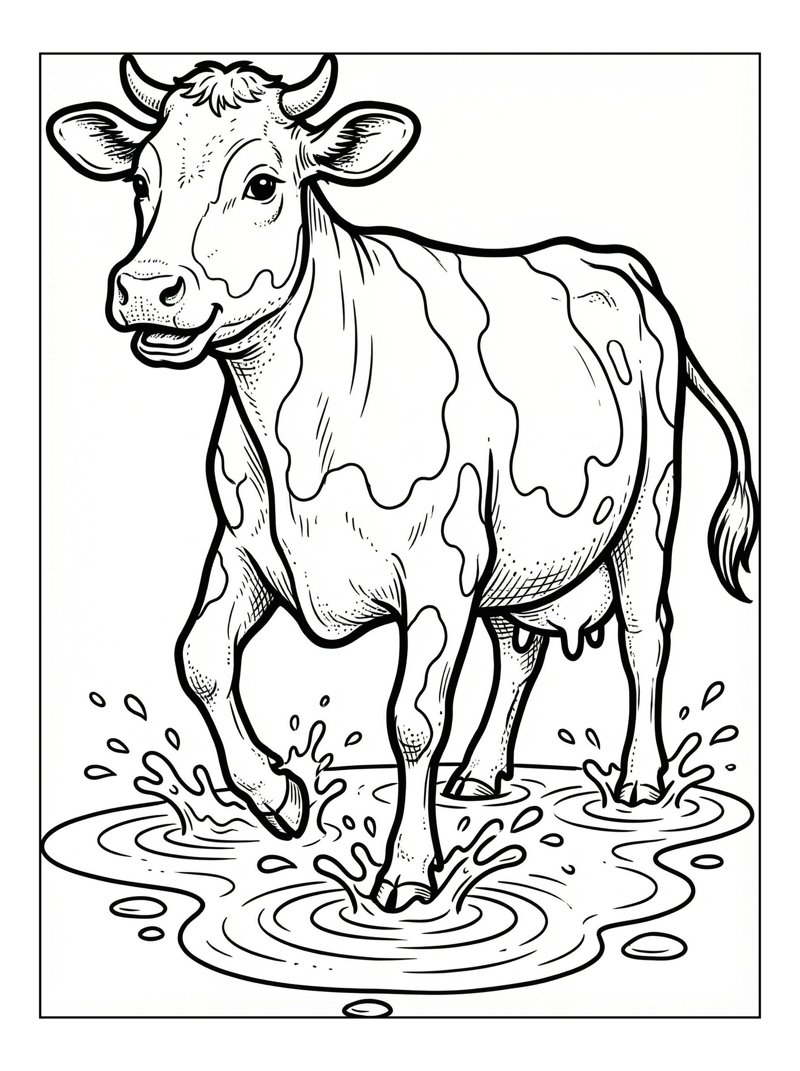 Guernsey Cow Splashing In Puddle