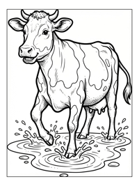 Guernsey Cow Splashing In Puddle