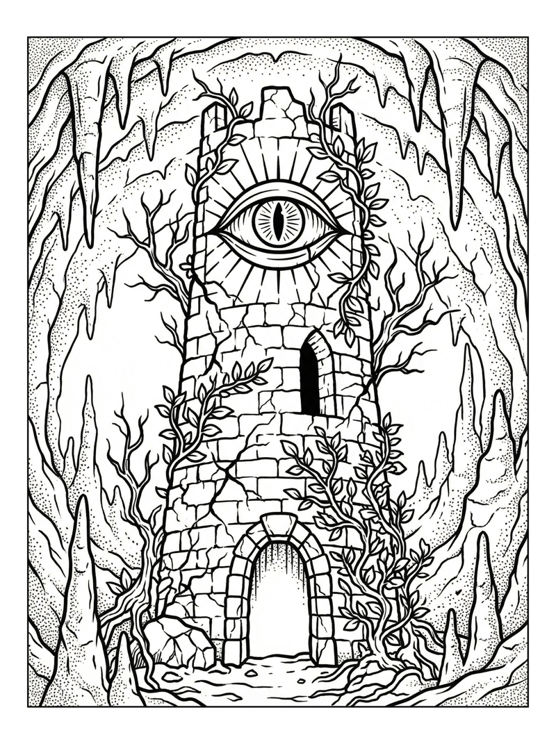 Gothic Wizard Tower Crumbling In Cavern