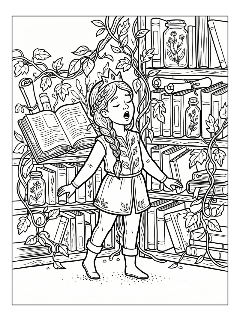 Woodland Princess Singing In Castle Library