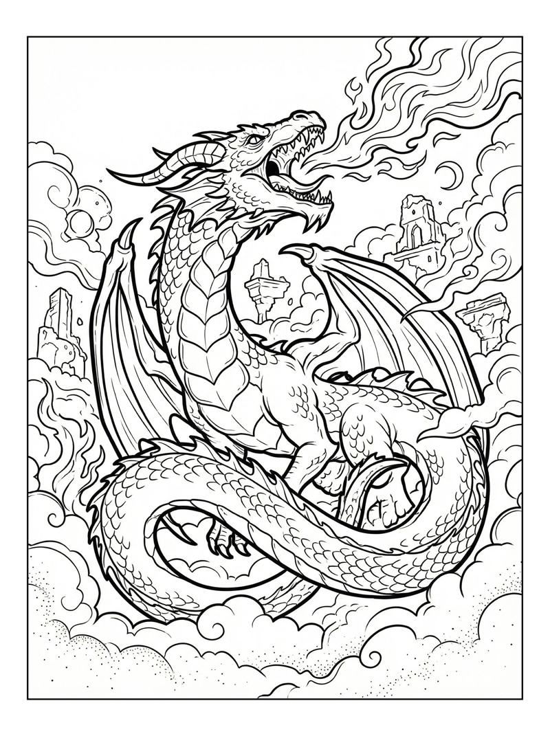 Mystical Fire Dragon Roaring In Cloud Kingdom