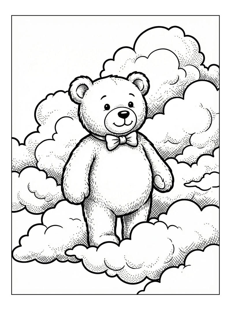 Teddy Bear Stands In Clouds