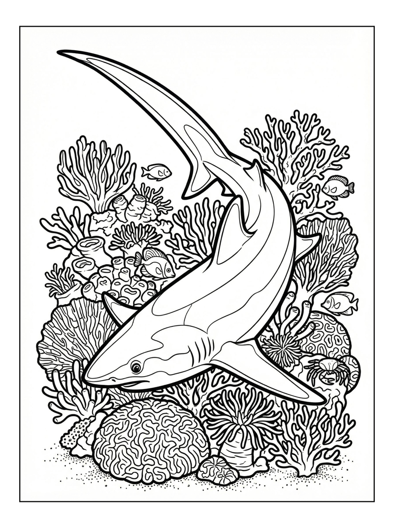 Thresher Shark Swimming Among Coral Reef