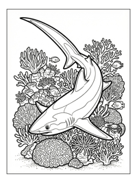 Thresher Shark Swimming Among Coral Reef