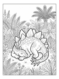 Baby Stegosaurus Resting In Meadow