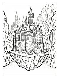 Gothic Castle Floating Among Rocky Cliffs