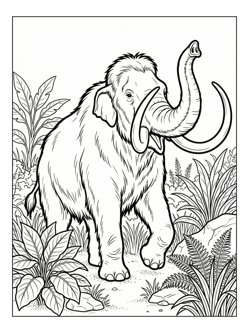 Woolly Mammoth Trumpeting In Grassland