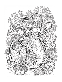 Mermaid Warrior Holding Pearl Coral Reef