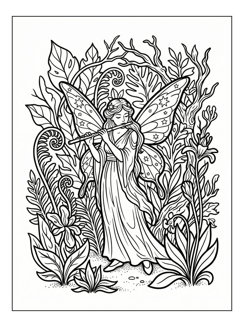 Star Fairy Playing Flute Enchanted Forest