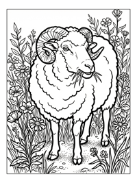 Ram Chewing In Flower Field
