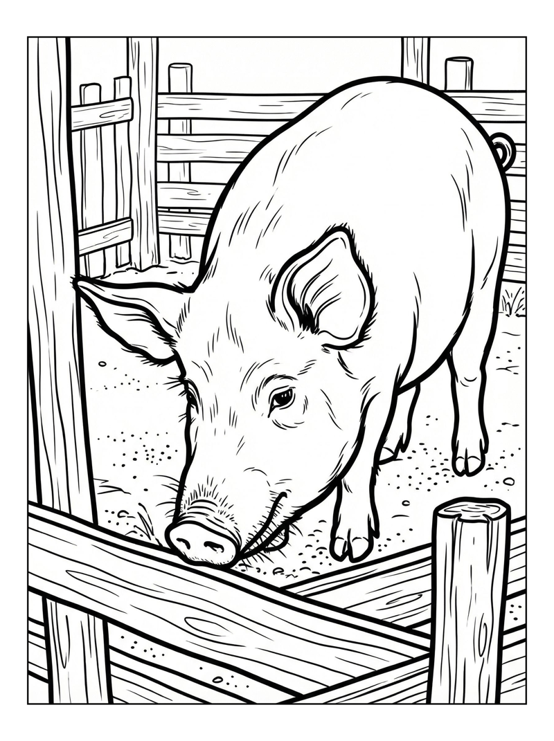 Pig Snuffling In Wooden Pen